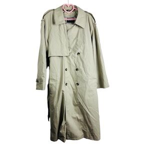Vtg Hill & Archer Trench Coat Khaki Removable Faux Fur Liner Belted Size 42R